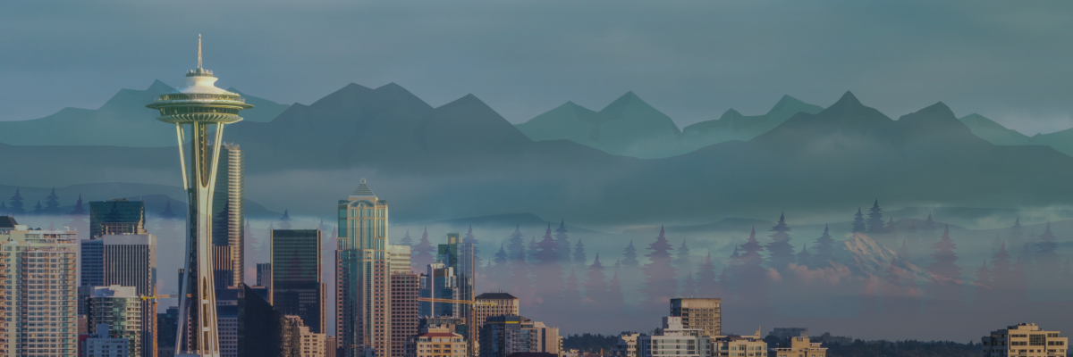 Seattle skyline on a mountain background